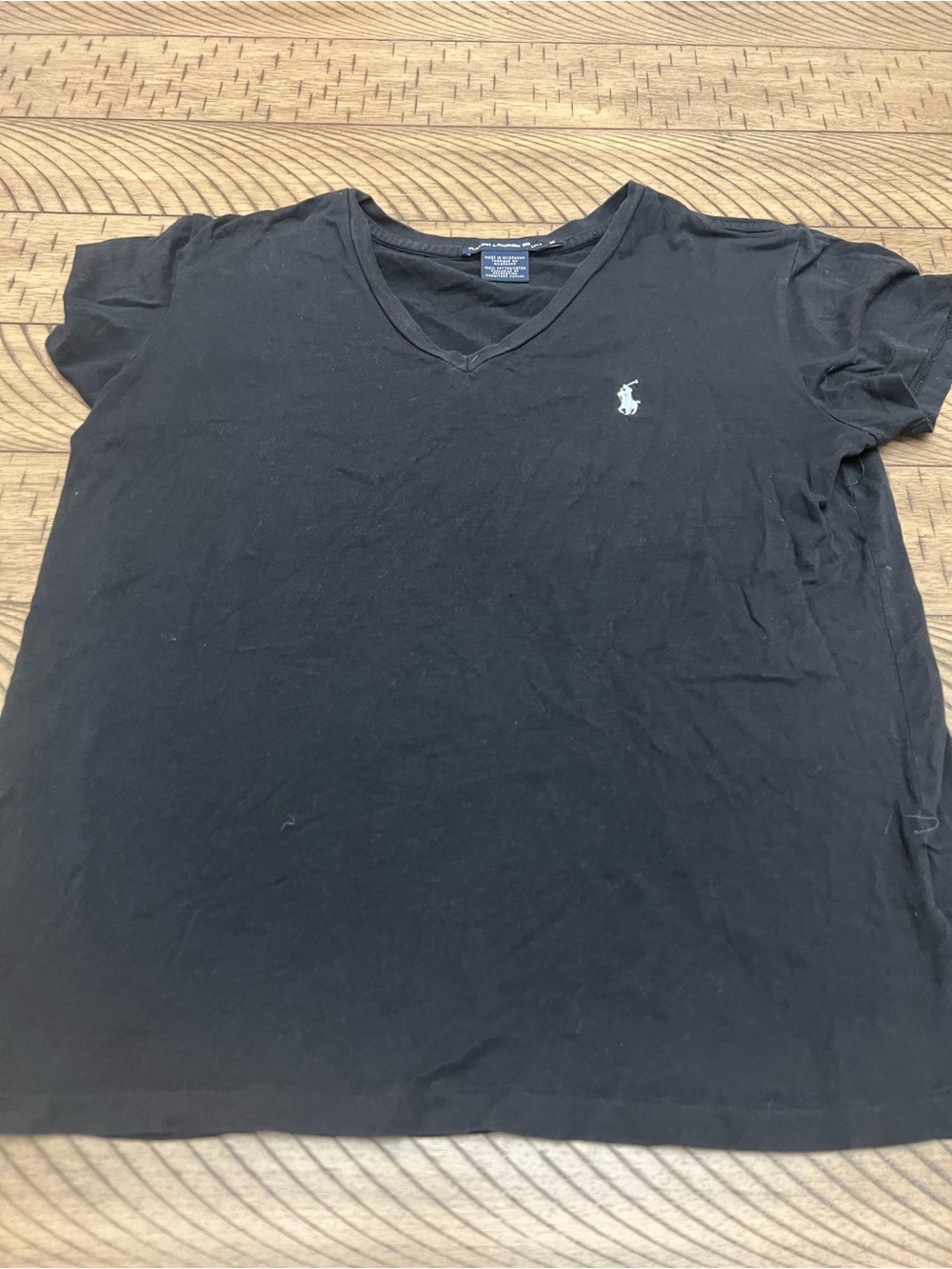 Women’s Ralph Lauren Sport Black V-Neck Tee with White Polo Pony Sz Med